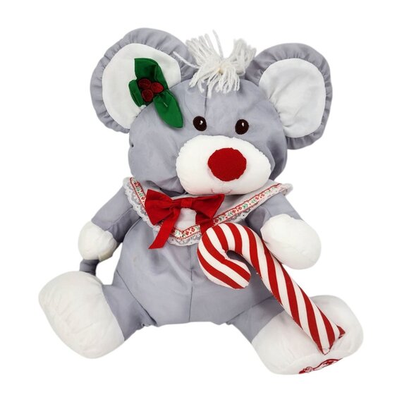 Vintage Fisher-Price Puffalump Gray Christmas Mouse Plush 1987 - Picture 3 of 11